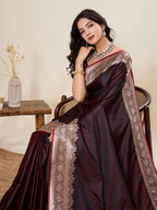 Vedant Vastram Soft Litchi Silk Banarasi Silk Jacquard Saree - Maroon | Grocsy