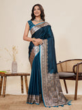 Vedant Vastram Soft Litchi Silk Banarasi Silk Jacquard Saree - Rama | Grocsy
