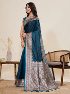 Vedant Vastram Soft Litchi Silk Banarasi Silk Jacquard Saree - Rama | Grocsy