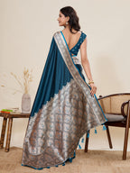Vedant Vastram Soft Litchi Silk Banarasi Silk Jacquard Saree - Rama | Grocsy