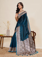 Vedant Vastram Soft Litchi Silk Banarasi Silk Jacquard Saree - Rama | Grocsy