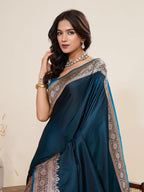 Vedant Vastram Soft Litchi Silk Banarasi Silk Jacquard Saree - Rama | Grocsy
