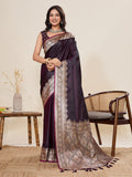 Vedant Vastram Soft Litchi Silk Banarasi Silk Jacquard Saree - Wine | Grocsy