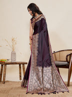 Vedant Vastram Soft Litchi Silk Banarasi Silk Jacquard Saree - Wine | Grocsy