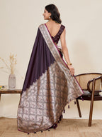 Vedant Vastram Soft Litchi Silk Banarasi Silk Jacquard Saree - Wine | Grocsy