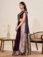 Vedant Vastram Soft Litchi Silk Banarasi Silk Jacquard Saree - Wine | Grocsy