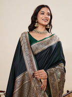 Vedant Vastram Soft Litchi Silk Banarasi Silk Jacquard Saree - Green | Grocsy
