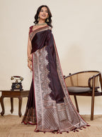 Vedant Vastram Soft Litchi Silk Banarasi Silk Jacquard Saree - Maroon | Grocsy