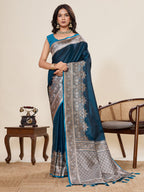 Vedant Vastram Soft Litchi Silk Banarasi Silk Jacquard Saree - Rama | Grocsy