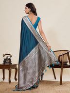 Vedant Vastram Soft Litchi Silk Banarasi Silk Jacquard Saree - Rama | Grocsy