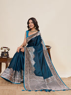 Vedant Vastram Soft Litchi Silk Banarasi Silk Jacquard Saree - Rama | Grocsy
