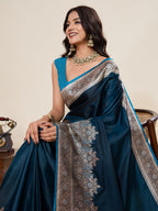 Vedant Vastram Soft Litchi Silk Banarasi Silk Jacquard Saree - Rama | Grocsy