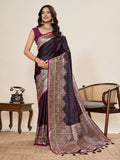 Vedant Vastram Soft Litchi Silk Banarasi Silk Jacquard Saree - Wine | Grocsy