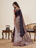 Vedant Vastram Soft Litchi Silk Banarasi Silk Jacquard Saree - Wine | Grocsy