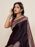 Vedant Vastram Soft Litchi Silk Banarasi Silk Jacquard Saree - Wine | Grocsy