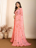 Vedant Vastram Georgette Printed Fancy Saree - Peach | Grocsy