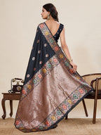 Vedant Vastram Soft Litchi Silk Banarasi Silk Jacquard Saree - Black | Grocsy