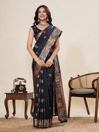 Vedant Vastram Soft Litchi Silk Banarasi Silk Jacquard Saree - Black | Grocsy
