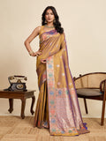 Vedant Vastram Soft Litchi Silk Banarasi Silk Jacquard Saree - Gold | Grocsy