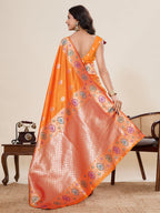 Vedant Vastram Soft Litchi Silk Banarasi Silk Jacquard Saree - Orange | Grocsy
