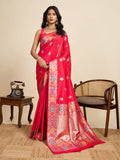 Vedant Vastram Soft Litchi Silk Banarasi Silk Jacquard Saree - Pink | Grocsy