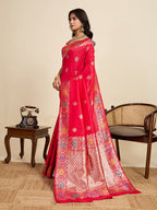 Vedant Vastram Soft Litchi Silk Banarasi Silk Jacquard Saree - Pink | Grocsy