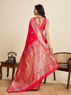 Vedant Vastram Soft Litchi Silk Banarasi Silk Jacquard Saree - Pink | Grocsy