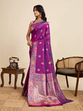 Vedant Vastram Soft Litchi Silk Banarasi Silk Jacquard Saree - Purple | Grocsy