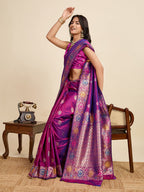 Vedant Vastram Soft Litchi Silk Banarasi Silk Jacquard Saree - Purple | Grocsy