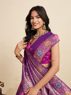 Vedant Vastram Soft Litchi Silk Banarasi Silk Jacquard Saree - Purple | Grocsy