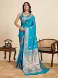 Vedant Vastram Soft Litchi Silk Banarasi Silk Jacquard Saree - Rama | Grocsy