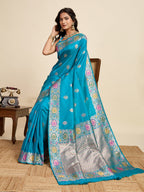 Vedant Vastram Soft Litchi Silk Banarasi Silk Jacquard Saree - Rama | Grocsy