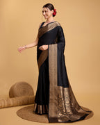 Vedant Vastram Soft Litchi Silk Banarasi Silk Saree - Black | Grocsy