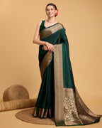 Vedant Vastram Soft Litchi Silk Banarasi Silk Saree - Green | Grocsy