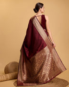Vedant Vastram Soft Litchi Silk Banarasi Silk Saree - Maroon | Grocsy