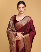 Vedant Vastram Soft Litchi Silk Banarasi Silk Saree - Maroon | Grocsy
