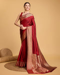 Vedant Vastram Soft Litchi Silk Banarasi Silk Saree - Red | Grocsy
