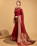 Vedant Vastram Soft Litchi Silk Banarasi Silk Saree - Red | Grocsy