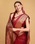 Vedant Vastram Soft Litchi Silk Banarasi Silk Saree - Red | Grocsy
