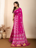 Vedant Vastram Maslin Dola Silk Kanjeevaram Silk Saree - Magenta | Grocsy