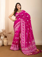 Vedant Vastram Maslin Dola Silk Kanjeevaram Silk Saree - Magenta | Grocsy