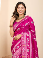 Vedant Vastram Maslin Dola Silk Kanjeevaram Silk Saree - Magenta | Grocsy
