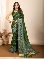 Vedant Vastram Maslin Dola Silk Kanjeevaram Silk Saree - Mahendi | Grocsy