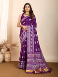 Vedant Vastram Maslin Dola Silk Kanjeevaram Silk Saree - Purple | Grocsy