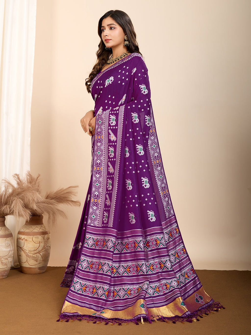 Vedant Vastram Maslin Dola Silk Kanjeevaram Silk Saree - Purple | Grocsy