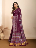 Vedant Vastram Maslin Dola Silk Kanjeevaram Silk Saree - Wine | Grocsy