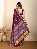Vedant Vastram Maslin Dola Silk Kanjeevaram Silk Saree - Wine | Grocsy
