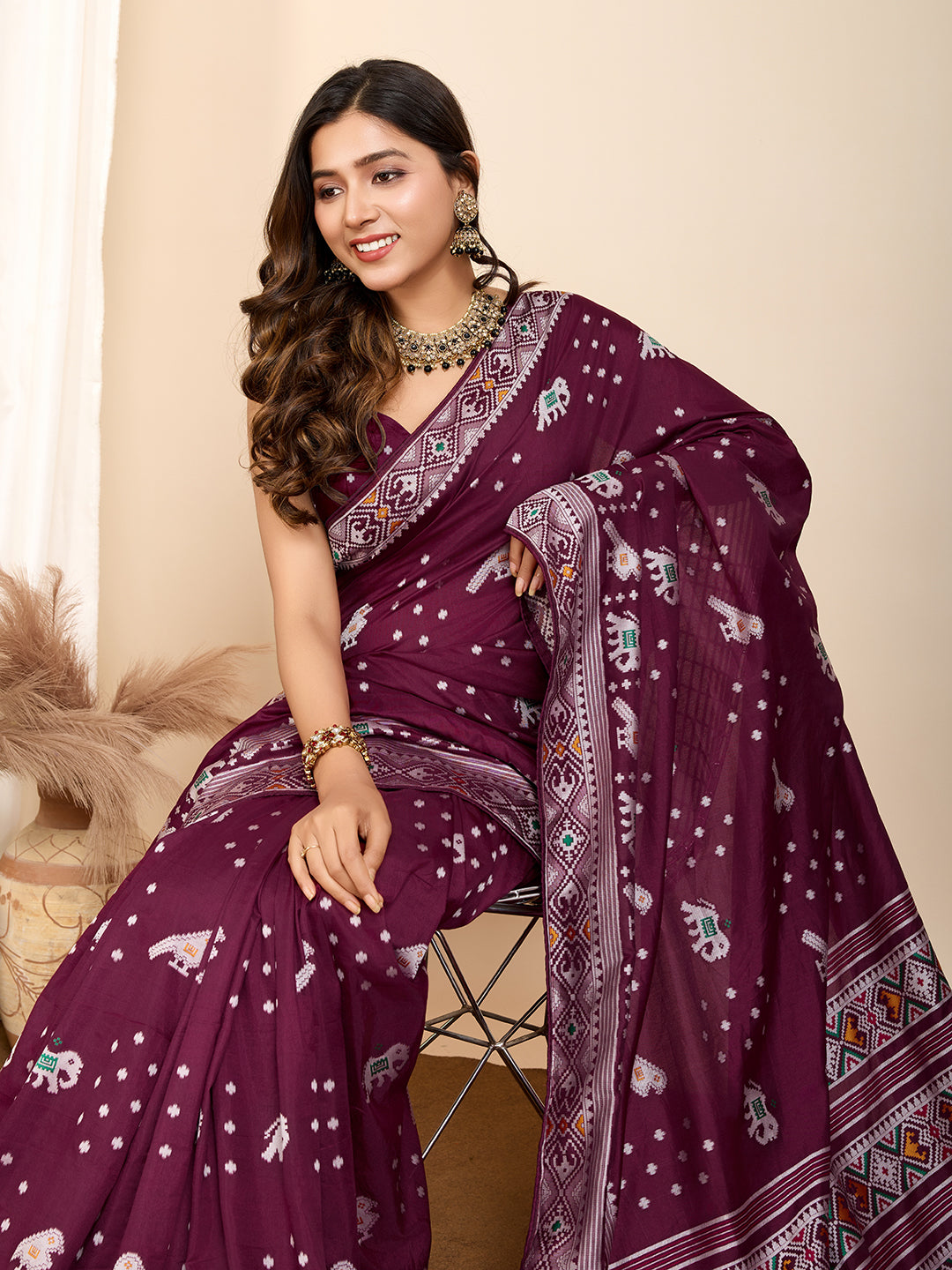 Vedant Vastram Maslin Dola Silk Kanjeevaram Silk Saree - Wine | Grocsy