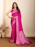 Vedant Vastram Maslin Dola Silk Kanjeevaram Silk Saree - Magenta | Grocsy