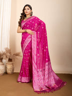 Vedant Vastram Maslin Dola Silk Kanjeevaram Silk Saree - Magenta | Grocsy